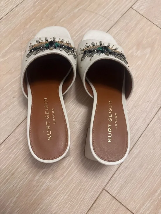 Kurt Geiger Cream Embellished Eye Slide Mules - Picture 2 of 8